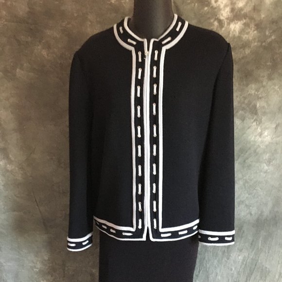ST JOHN COLLECTION KNIT BLACK BLUE JACKET SIZE 8 - Picture 1 of 5